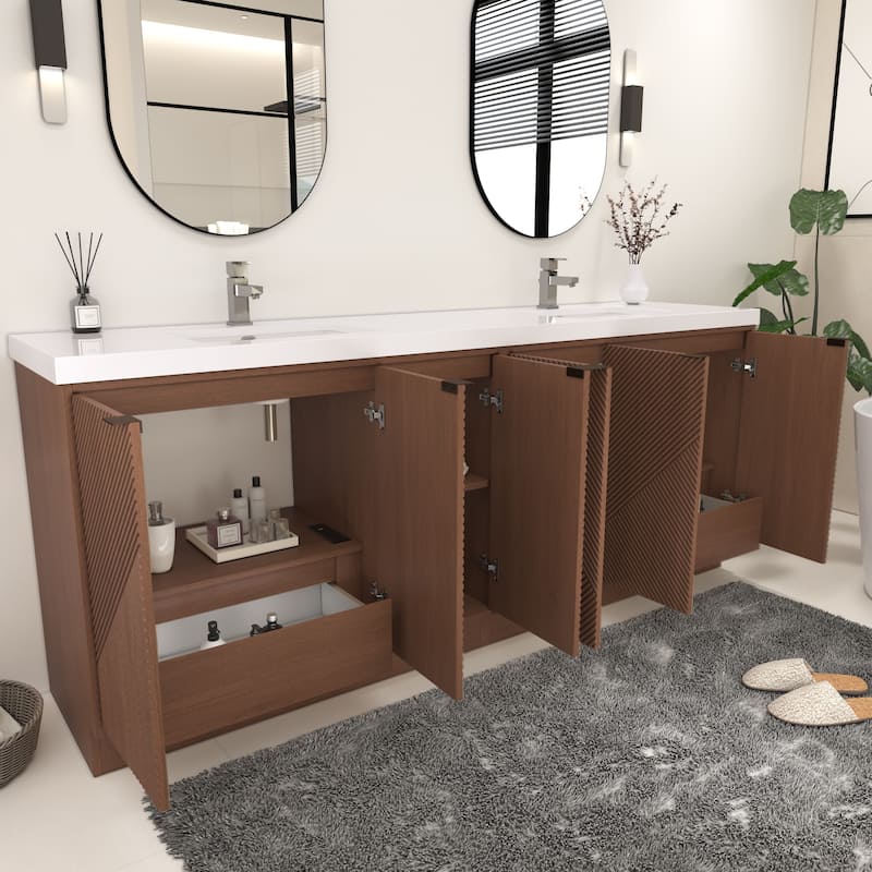 Milano 84" Freestanding Bathroom Vanity with Double White Sink