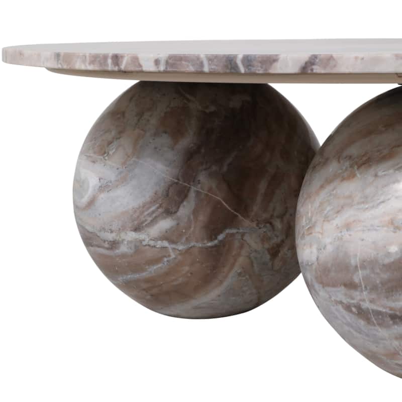 Marble Coffee Table Modern Round Sculptural Sphere Feet - 15" Brown - 40.0"