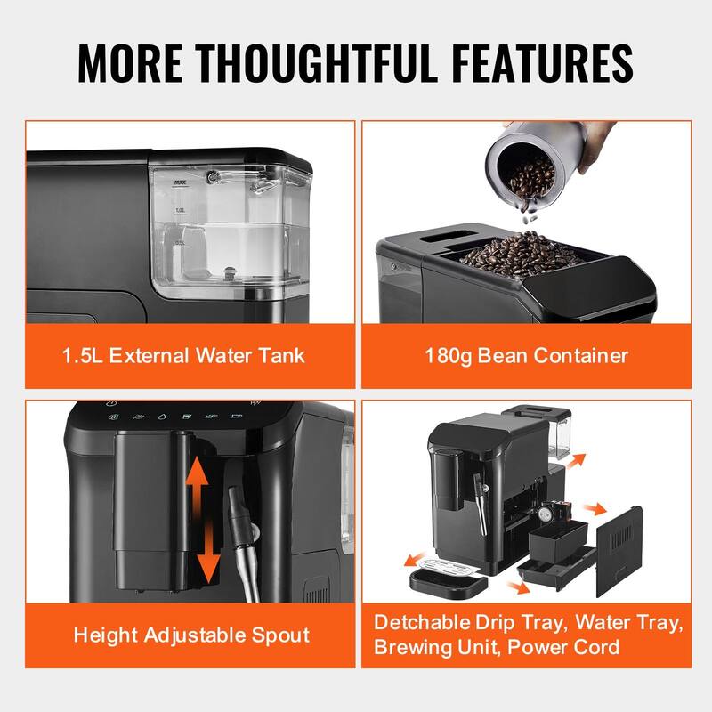 Espresso Machine 20Bar with Milk Frother & 15 Grinding Settings - 20-Bar