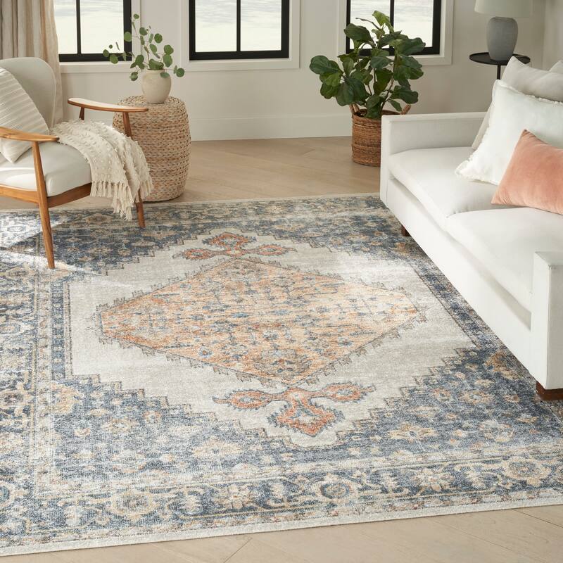 Nourison Astra Machine Washable Distressed Area Rug - 8' x 10' - Grey/Gold