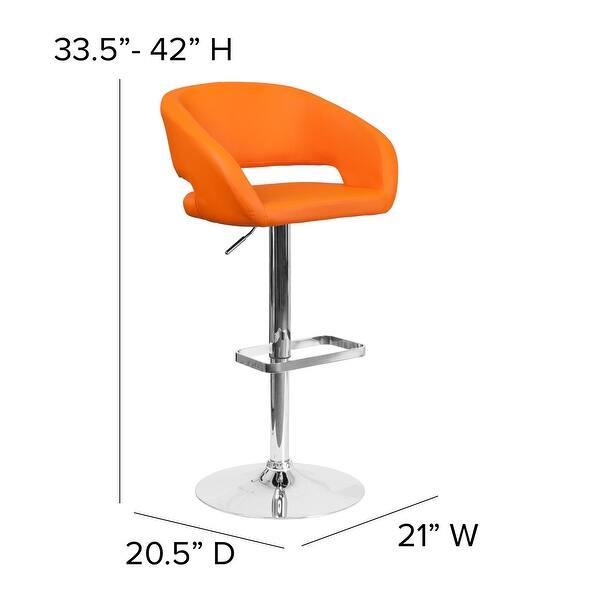 dimension image slide 3 of 9, Chrome Upholstered Height-adjustable Rounded Mid-back Barstool