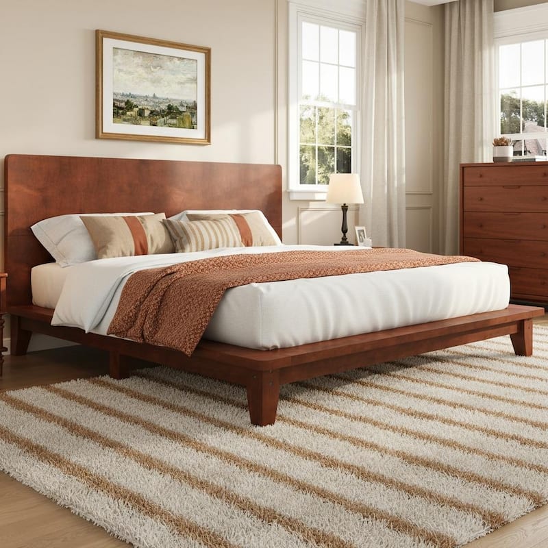 Minimalist Wood Platform Bed Frame with Headboard by Harper&Bright Designs