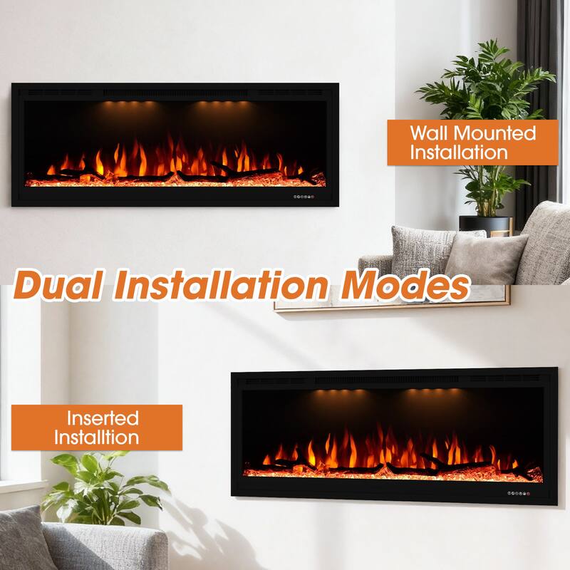 44" 1500W Modern Inserted Wall Mounted Smart Electric Fireplace Heater with APP Control and Remote - 44" L x 6.3" W x 17.72" H