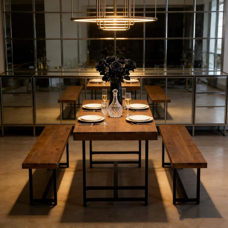 Rustic Rectangular Dining Table Set for 4 with 2 Chairs, Brown - N/A