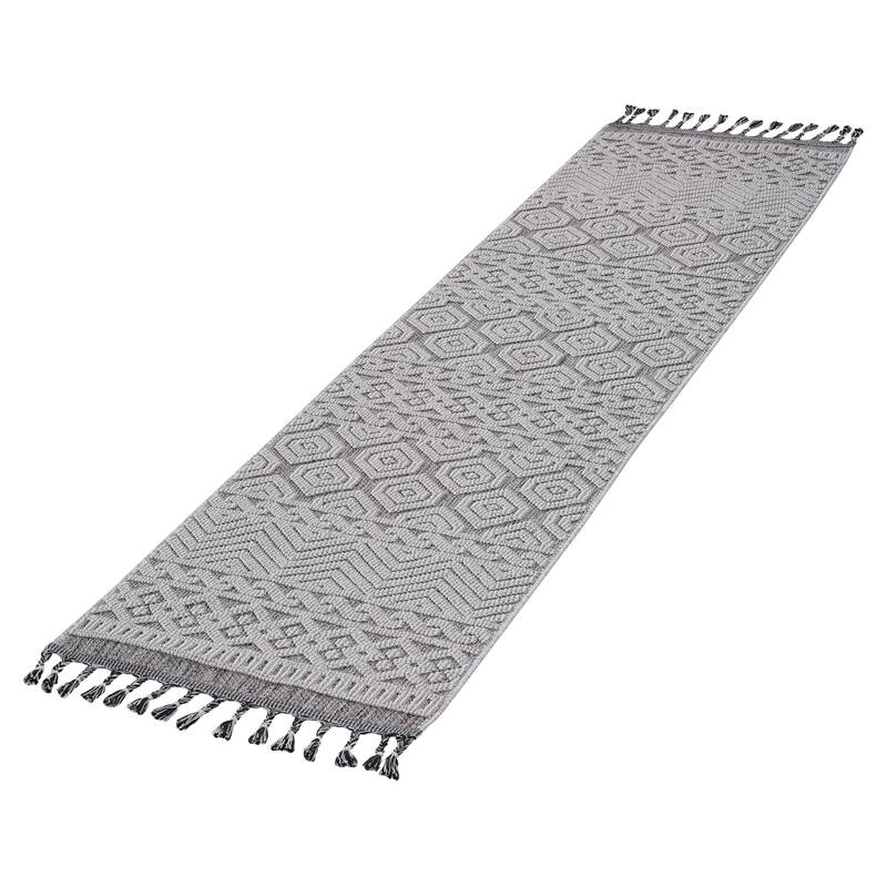 Guros Collection 2X8 Geometric Indoor / Outdoor Non-Shedding Runner Rug - 96" D x 26" W x 0.28" H