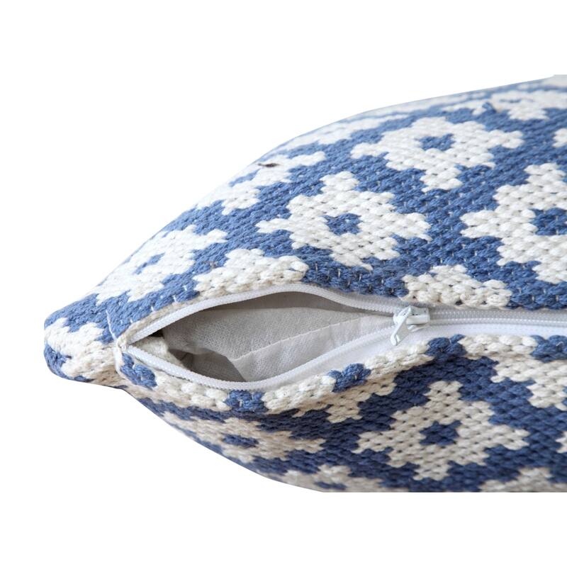 20" Blue and White Swiss Sun Geometric Square Throw Pillow