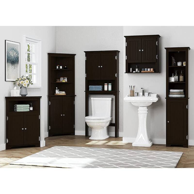 UTEX Corner Free Storage Cabinet, Bathroom Floor Corner Cabinet with Doors and Shelves for Bathroom, Kitchen, Living Room, White
