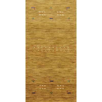 Hand Knotted Oriental 100% Wool Carpet Tribal Animal Pictorial Yellow & Gold Gabbeh Area Rug - 4' 0'' X 1' 10''