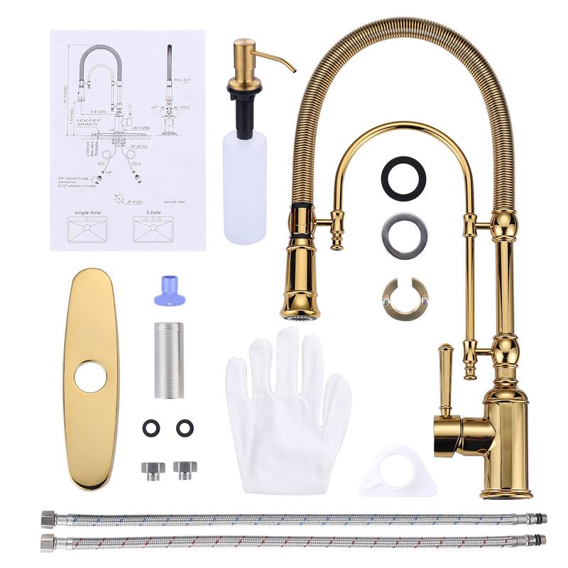 WOWOW Single Handle Gooseneck Pull Down Sprayer Kitchen Faucet