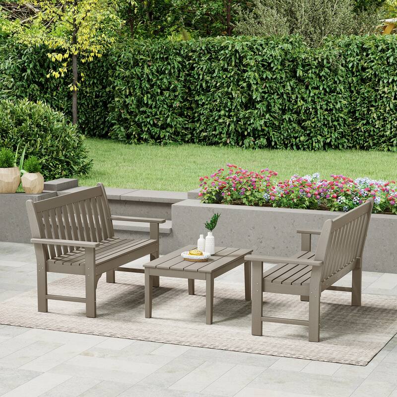 Laguna Poly 3-Piece Bench With Coffee Table