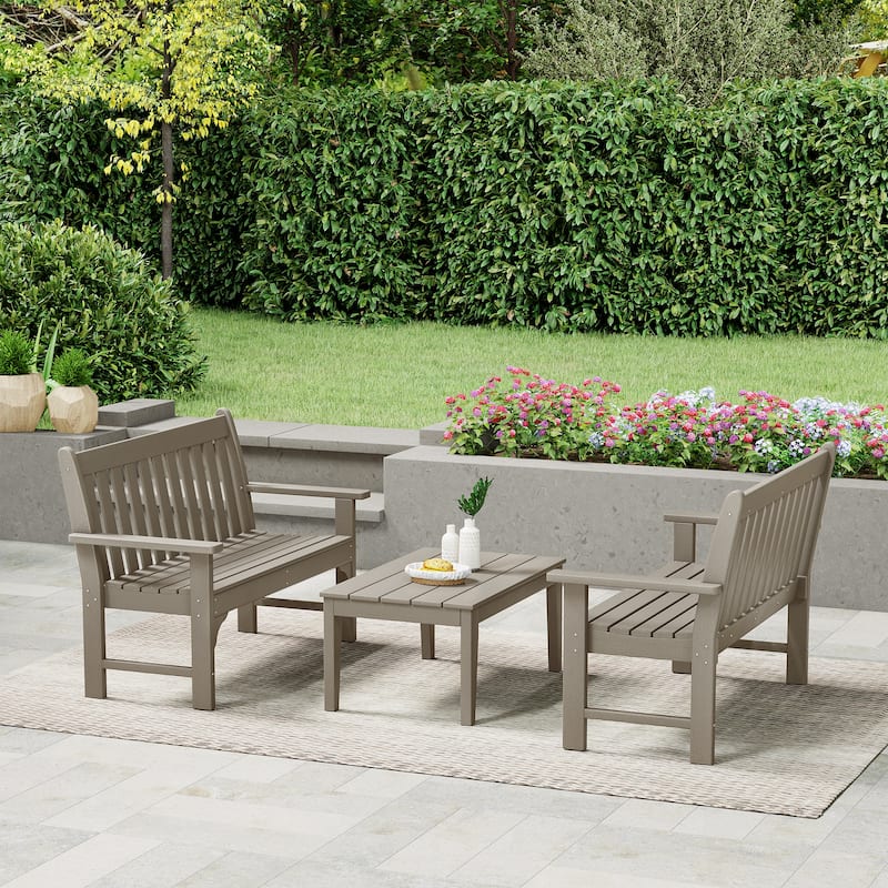 Polytrends Laguna 3-Piece Outdoor Patio Bench Set With Coffee Table