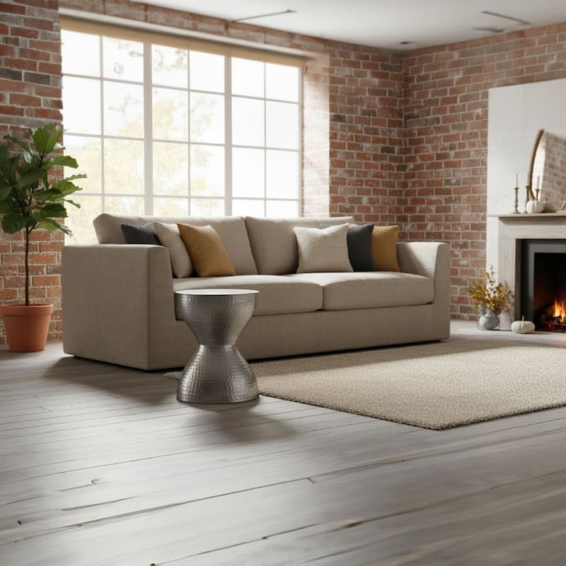 Industrial Style Hammered Texture Iron Stool with Hourglass Shaped Body, Silver