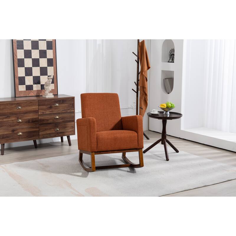 Brown Linen High Back Rocking Chair with Metal Frame