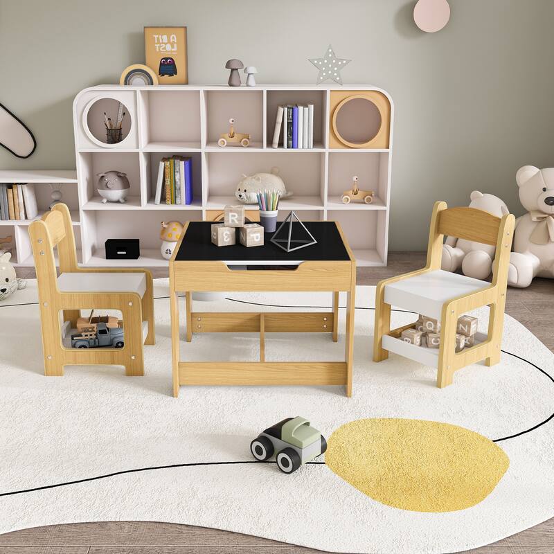 3-in-1 Kids Activity Table Set with Chairs Dual-Sided Whiteboard and Chalkboard for Play - Table-23.62”L x 23.62”W x 18.9”H