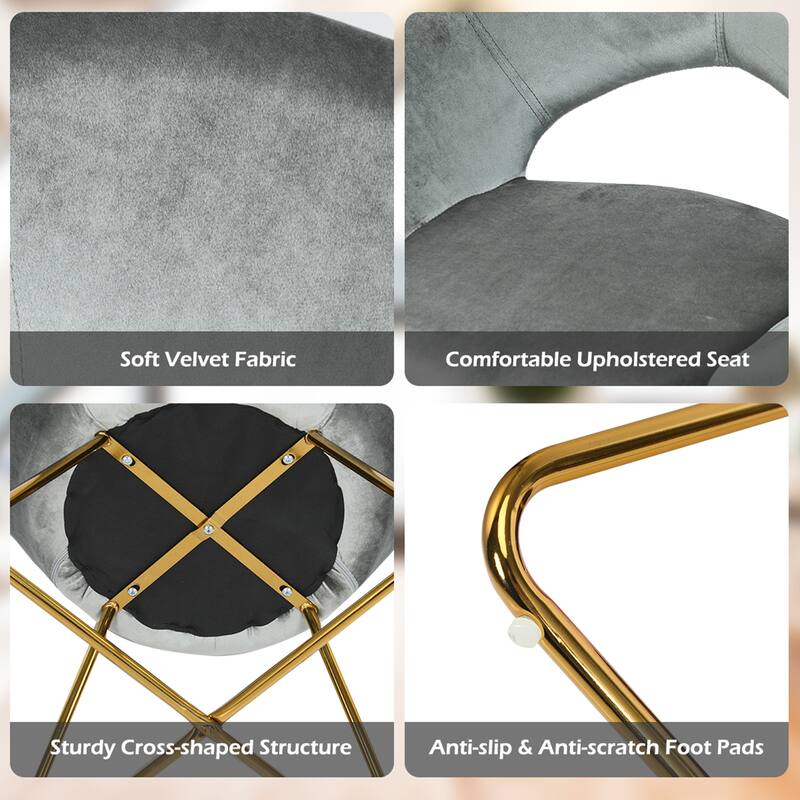 Gymax Accent Velvet Chair Dining Arm Chair Make-up Stool w/Golden - See Details
