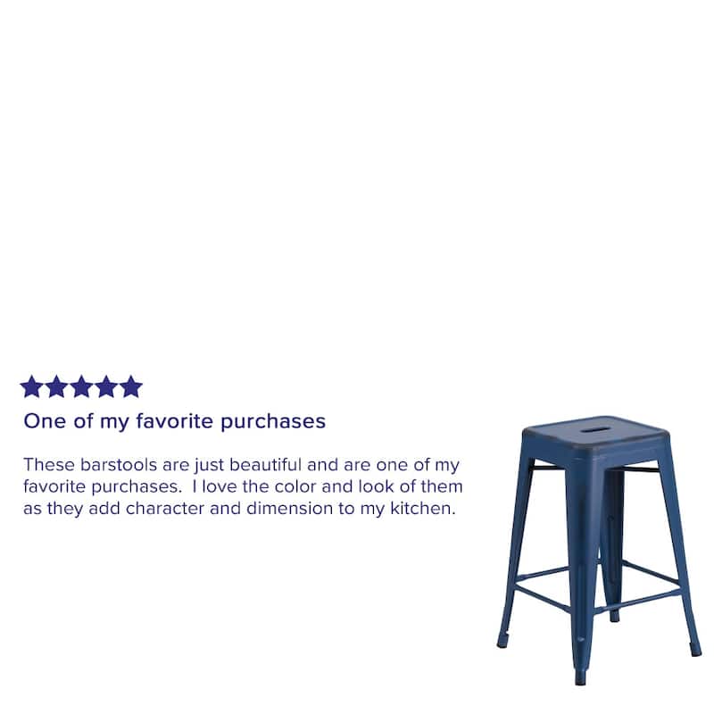 4 Pack 24" High Backless Distressed Metal Indoor-Outdoor Counter Height Stool