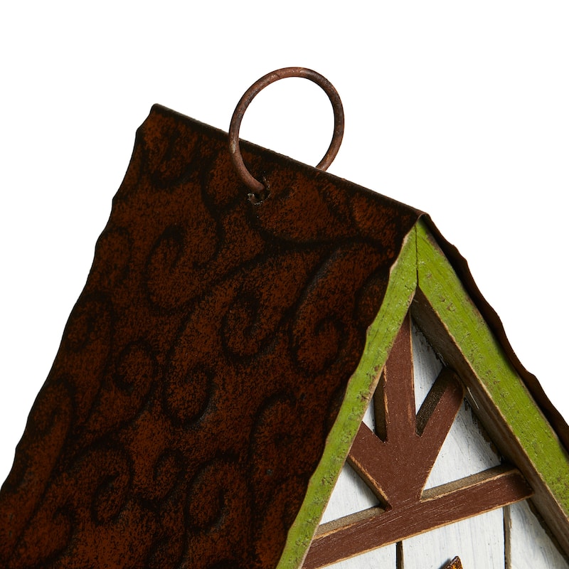 Glitzhome 8.25"H Solid Wood Decorative Outdoor Garden Birdhouse - 6.75''L X 4.75''W X 8.25''H