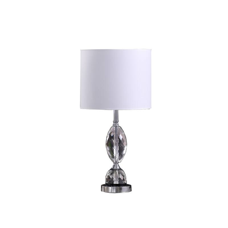 Modern Crystal Table Lamp - Elegant Pear Design, Chrome Base, Linen Shade - Living Room, Bedroom Decor