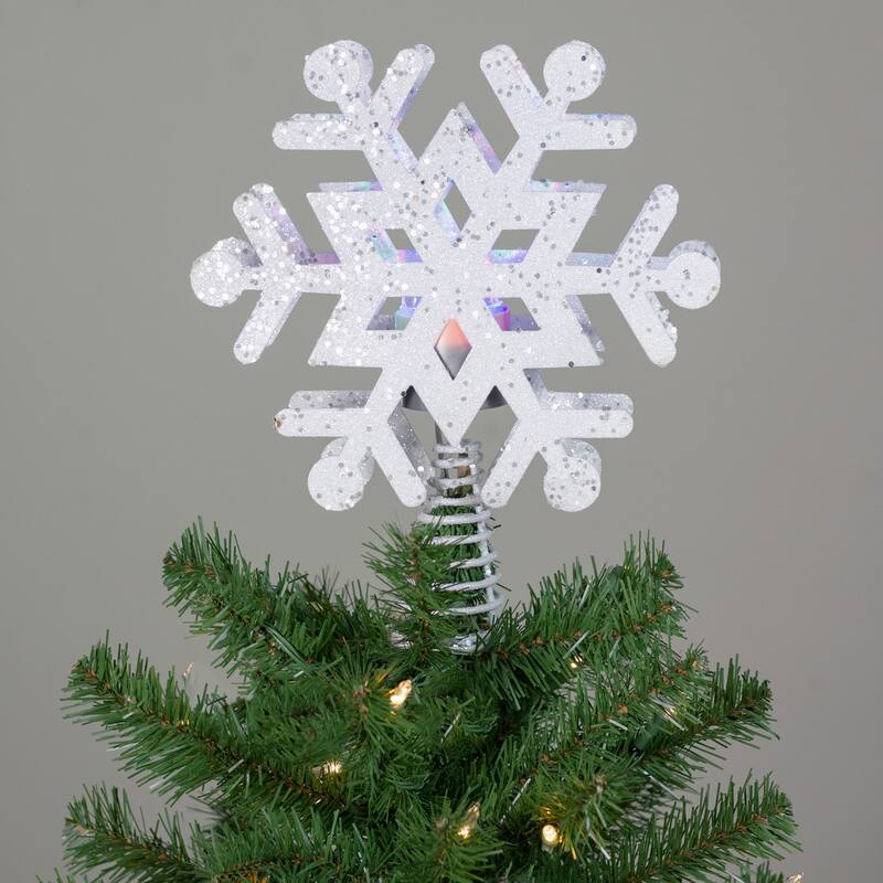 12" Lighted White Snowflake Christmas Tree Topper - Multicolor Lights - 12