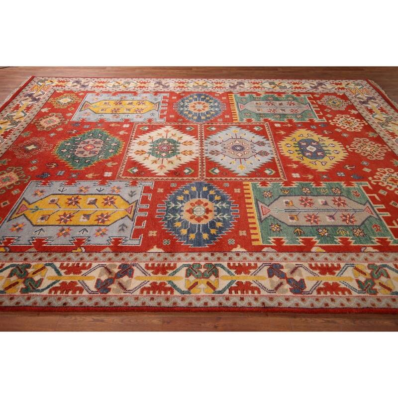 Heriz Serapi Indian Area Rug Handmade Geometric Wool Carpet - 8'10" x 11'9"