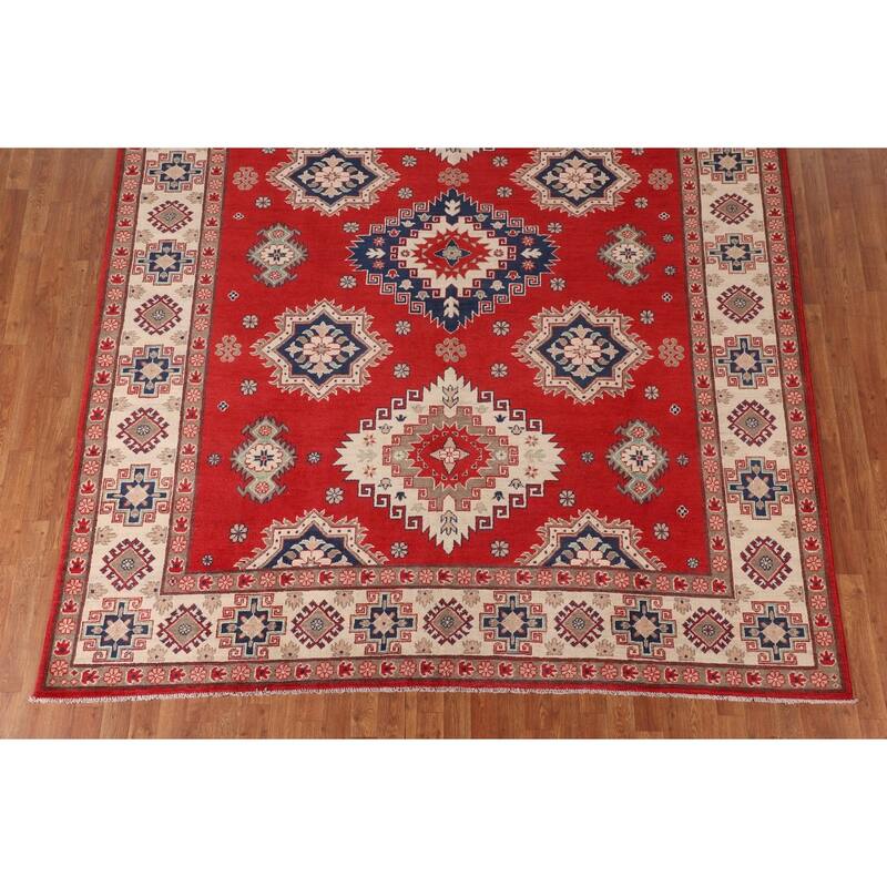 Geometric Red Kazak Oriental Area Rug Hand-Knotted Wool Carpet - 8'3"x 10'0"