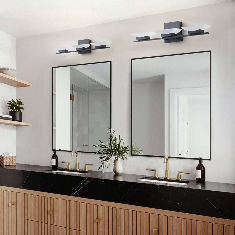 3-Light Black LED Vanity Light with Frosted Shade for Bathroom