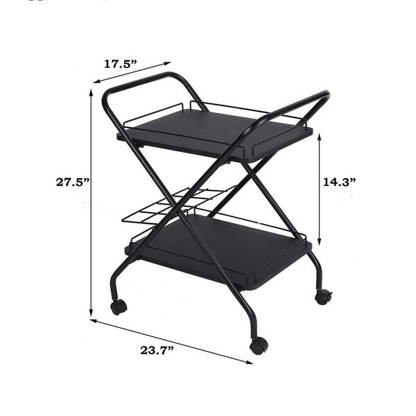 2-Tier Multi-Functional Storage Rack Rolling Utility Cart with Wheels ...