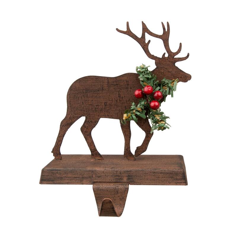 Glitzhome Wooden/Metal Red Truck Dachshund Reindeer Tree Stocking Holder Mantel Ornament for Christmas