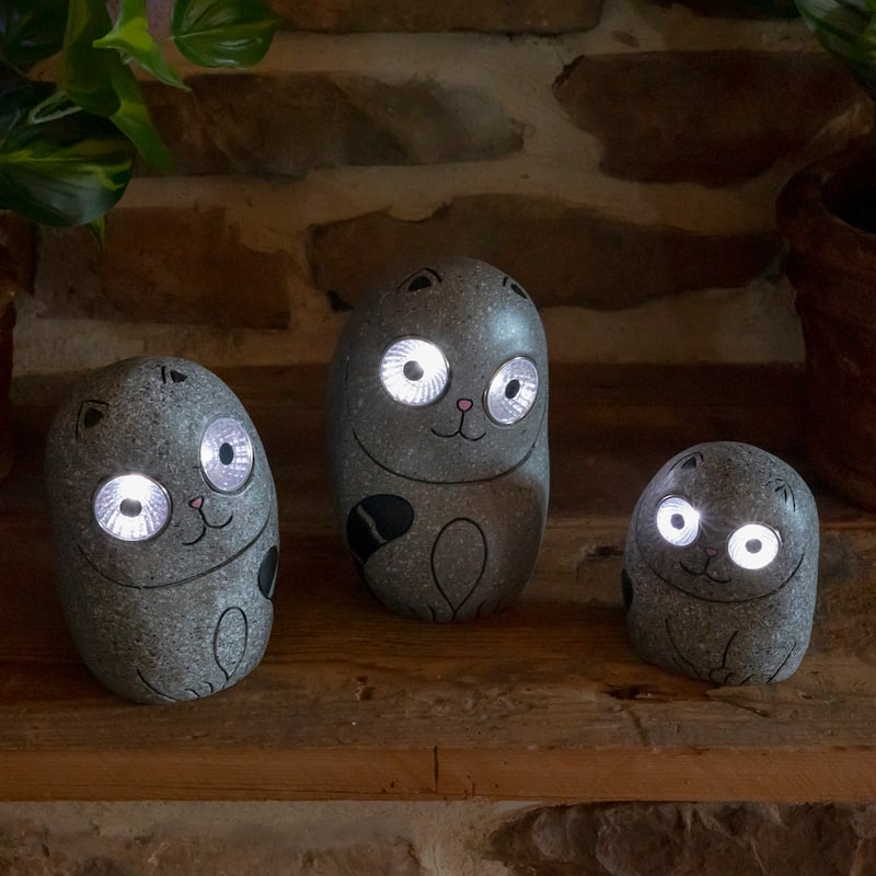 Solar Cats 3 Piece Statue Set with Light up Eyes