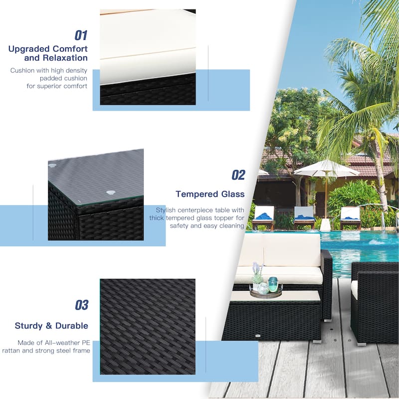 Outsunny 4-Piece Patio Furniture Set with Back Support, Thickly Cushioned PE Rattan Patio Furniture Set