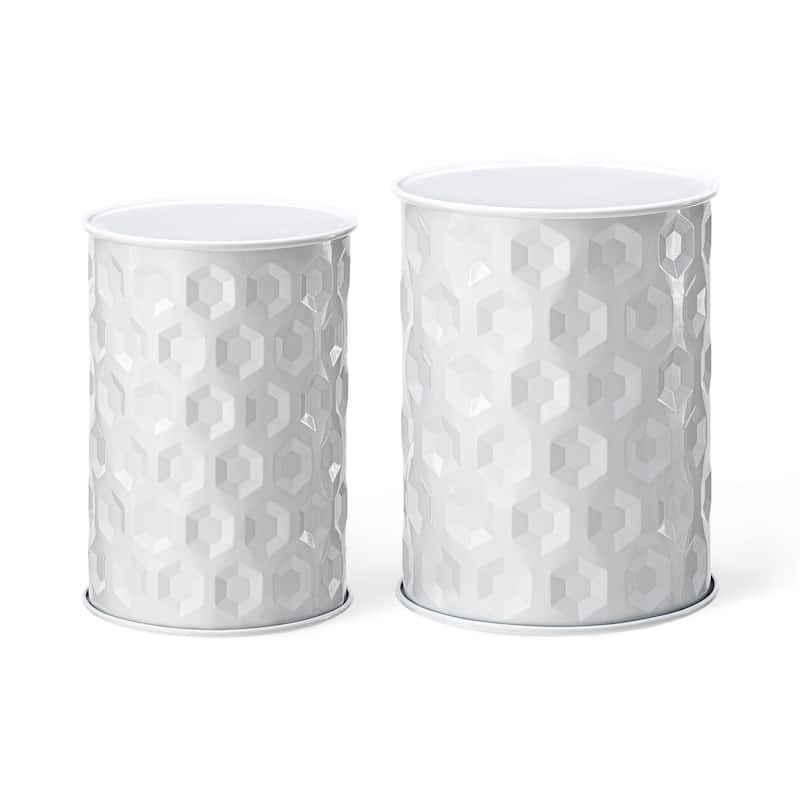 Glitzhome Set of 2 Glossy Black Metal Outdoor Table Accent Stool - 14.25"W x 14.25"D x 18.75"H