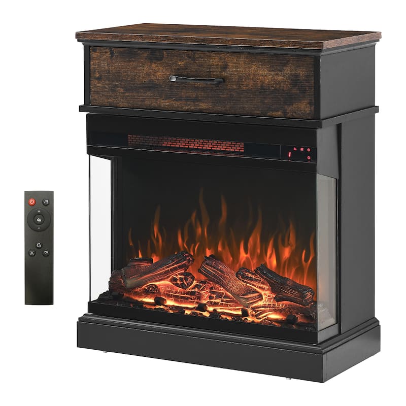 25 Inch Stand Side Table With 3-Sided Glass Electric Fireplace - Rustic Brown