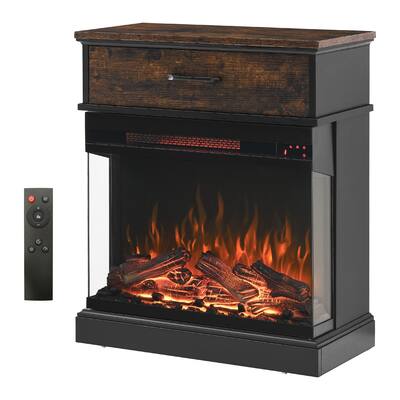 Multi-Functional 25-Inch Side Table with 3-Sided Electric Fireplace, Remote, Timer, and Adjustable Flame Colors