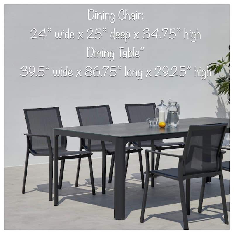 Nicola Dark Grey 7-Piece Aluminum Outdoor Dining Set with Sling Set in Pewter - N/A