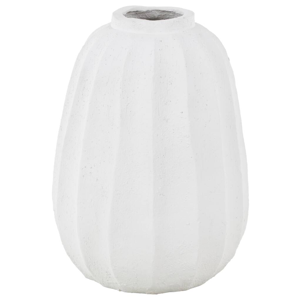 Magnesium Oxide Wide Vase with Carved Grooves - White - Roche River Decor