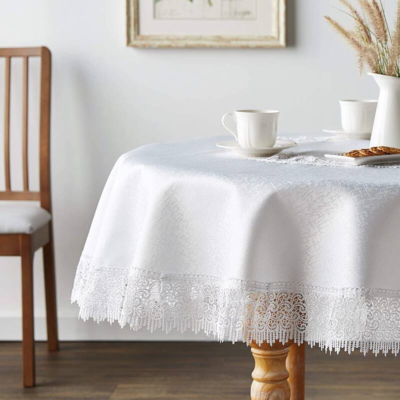 Violet Linen Treasure Lace Pattern Tablecloth - 70" Round - White