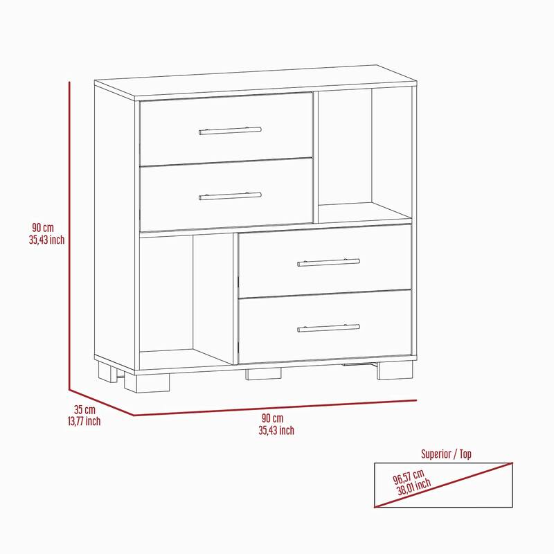 Dresser, Two Open Shelves, Four Drawers -Black