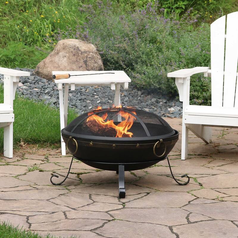Sunnydaze Victorian Steel Fire Bowl with Handles and Spark Screen