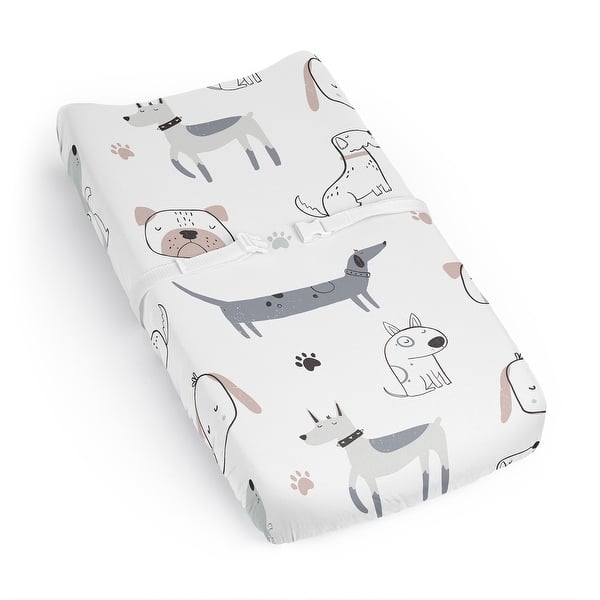 slide 2 of 6, Sweet Jojo Designs Dog Boy Girl Unisex/Gender Neutral Changing Pad Cover Sheet Grey Taupe Blue Modern Puppy Pet Watercolor Paw