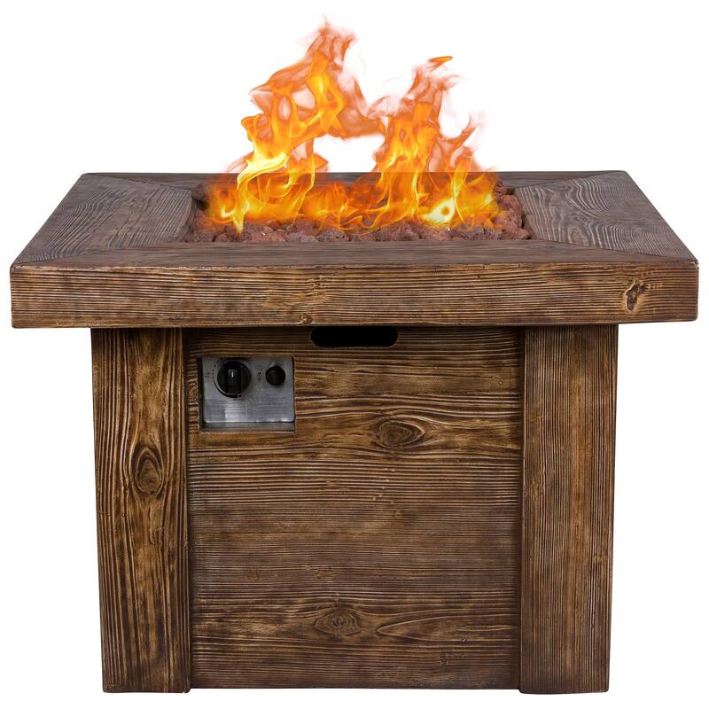 Fire & Flare 50,000 BTU Firepit Table, Lava Rocks, & Cover Set - Rustic Brown
