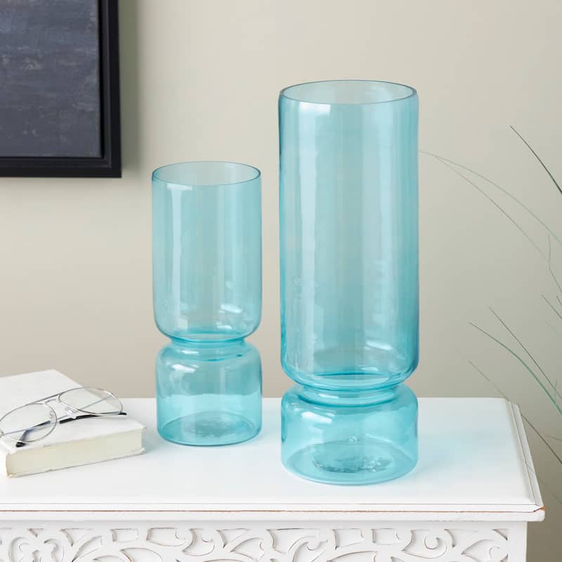 Blue or Green Glass Modern Round Vase (Set of 2) - Blue