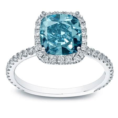 Auriya 14k Gold 1 1/2ctw Cushion-cut Halo Blue Diamond Engagement Ring