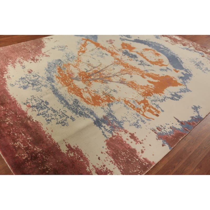 Pictorial Modern Abstract Indian Area Rug Hand-Knotted Wool Carpet - 8'1"x 10'11"