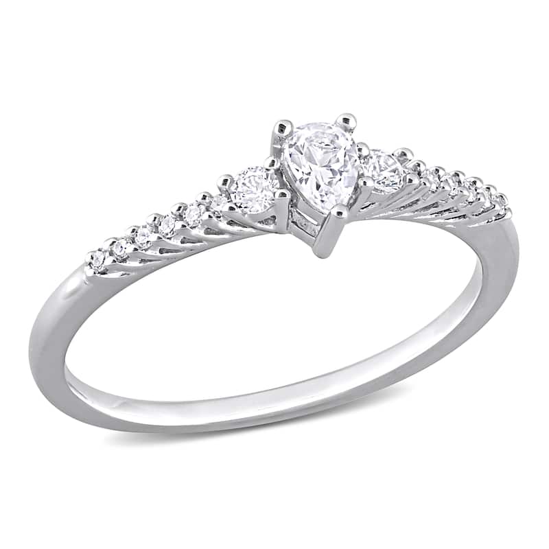 Miadora 1/10ct TDW Diamond and Created White Sapphire Solitaire Engagement Ring in Sterling Silver