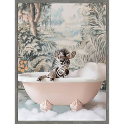 Zebra Bath Time by Niky Rahner Framed Canvas Wall Art
