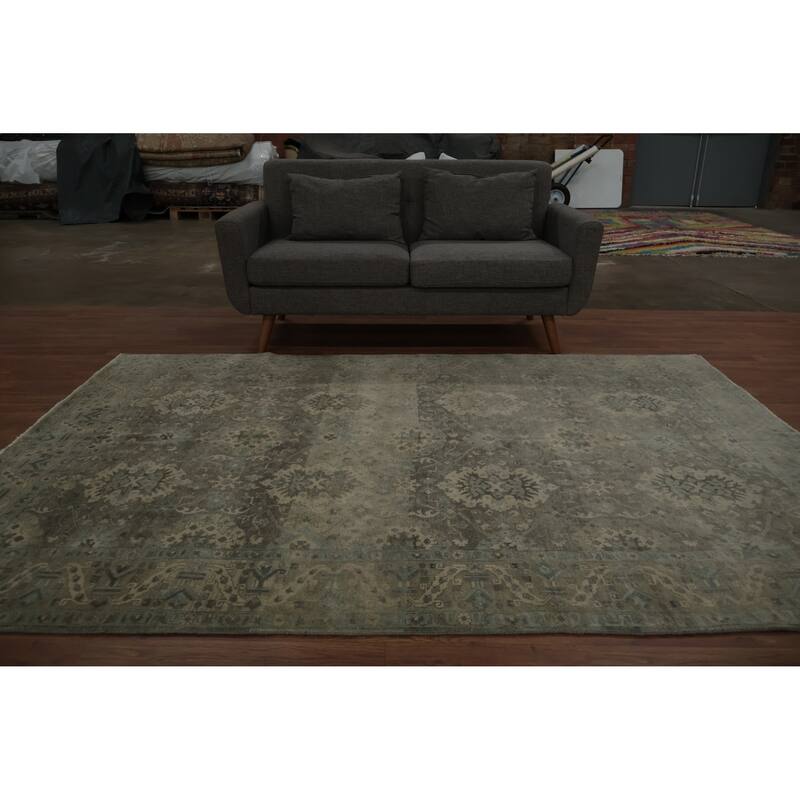 Hand Knotted Oriental 100% Wool Carpet Transitional Floral Greys & Charcoal Oushak Area Rug - 8' 7'' X 6' 0''