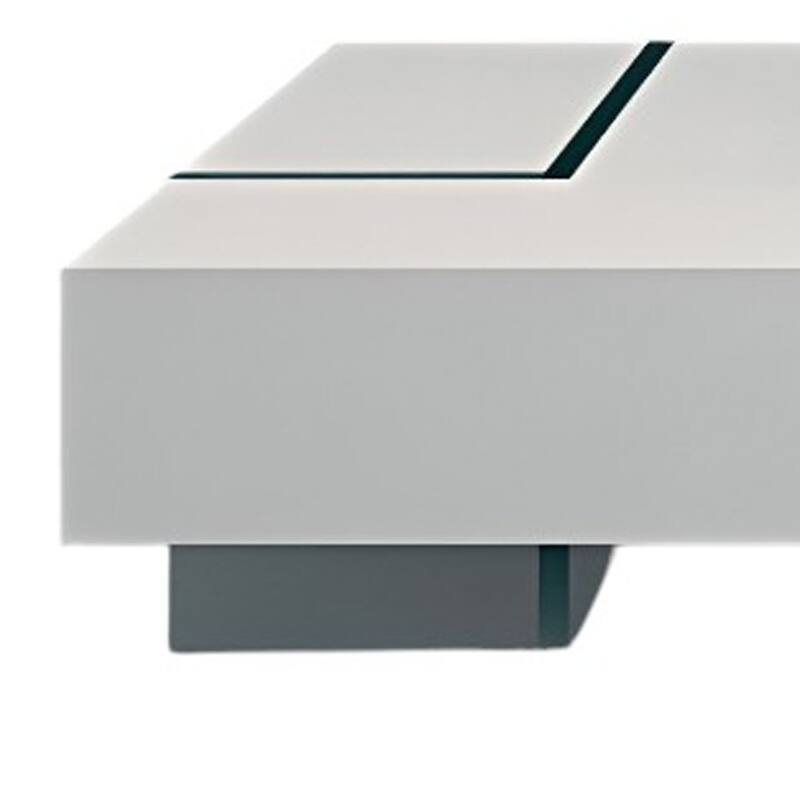 HomeRoots 53" White And Clear Wood And Glass Sled Coffee Table - 53 in. x 16 in. x 28 in.