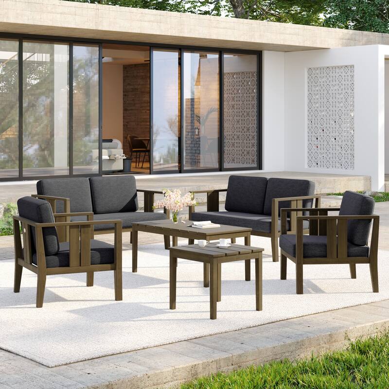 Casual 6-Piece Outdoor Patio Furniture Set In Solid Teak Wood