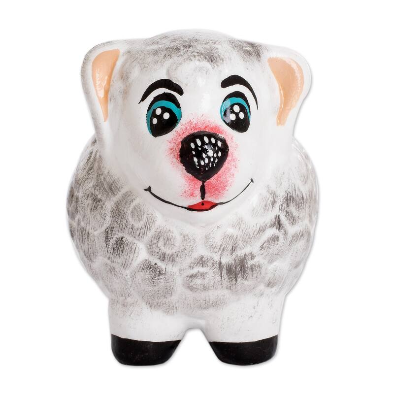 Novica Handmade Herbaceous Sheep Ceramic Mini Flower Pot