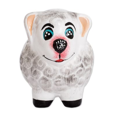 Novica Handmade Herbaceous Sheep Ceramic Mini Flower Pot